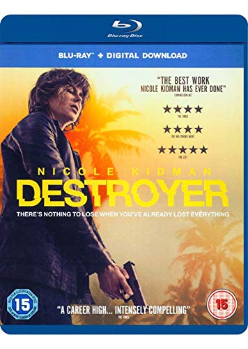 Blu-ray cover for "Destroyer" featuring Nicole Kidman holding a gun.