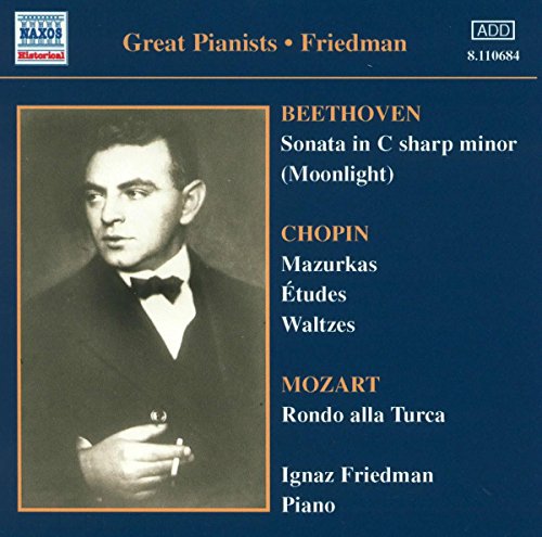CD cover featuring a portrait of pianist Ignaz Friedman, with composer names.