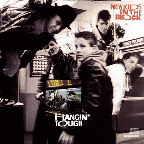 New Kids on the Block album cover, group portrait on a subway.