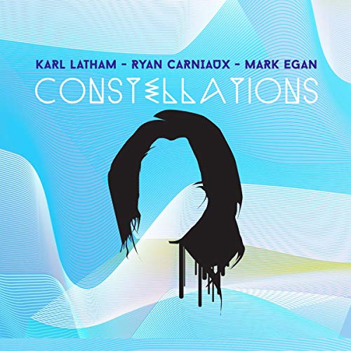 CD cover for “Constellations” featuring abstract blue waves and a silhouette.