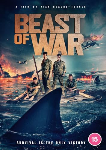 DVD cover for “Beast of War” depicting soldiers, sharks, and wartime planes.