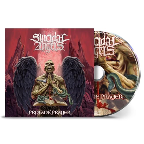 CD case and disc for Suicidal Angels’ “Profane Prayer” album, dark fantasy art.