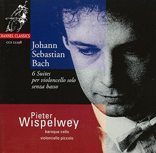 CD cover featuring a portrait of Pieter Wispelwey and text about Bach’s suites.