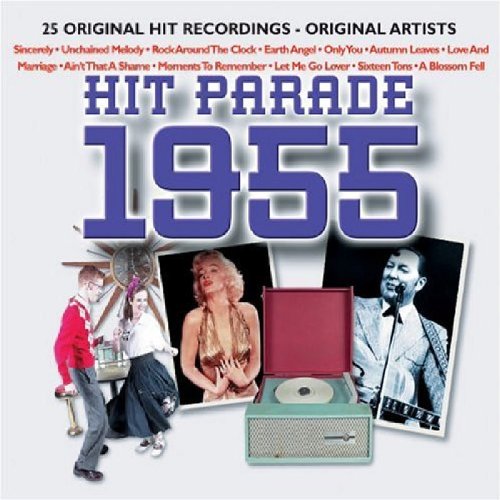 CD cover for "Hit Parade 1955" featuring vintage photos and record player.