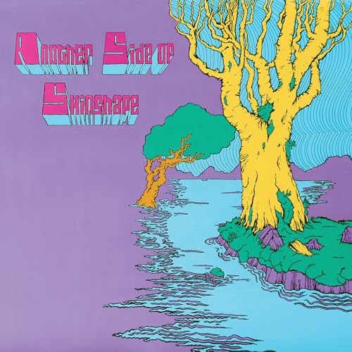 Album cover with a yellow tree and blue water, purple background.