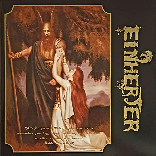 Vinyl album cover: Norse god Odin with a woman, ornate gold lettering.
