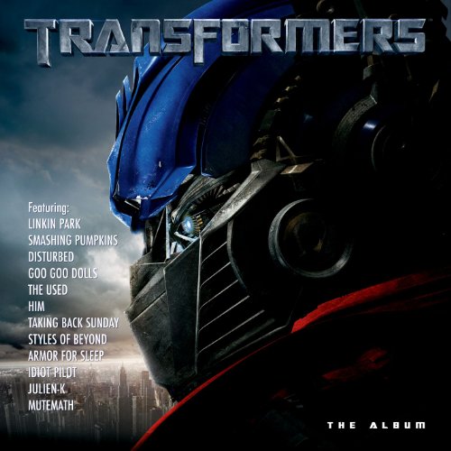 “Transformers: The Album” CD cover featuring Optimus Prime’s face and artist list.