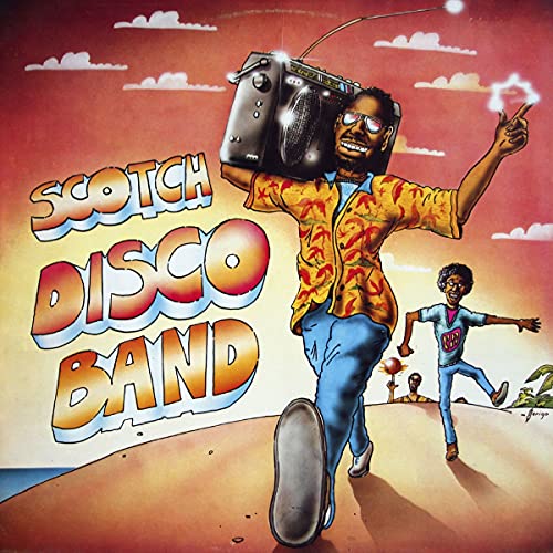 Album cover for “Disco Band” featuring a man carrying a boombox.