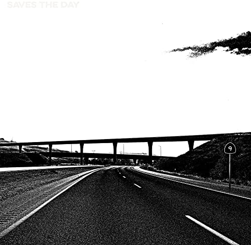Black and white album cover for Saves The Day - 9, featuring a highway.