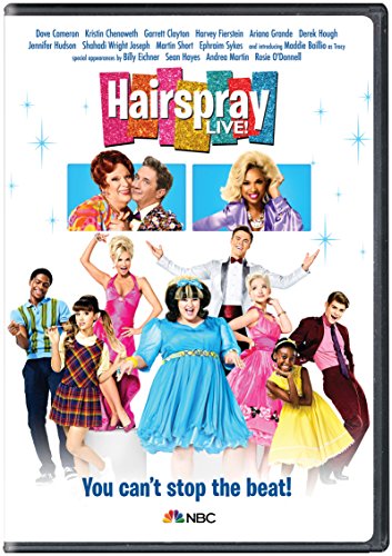 Hairspray Live!" DVD cover featuring a diverse cast in colorful 1960s attire.
