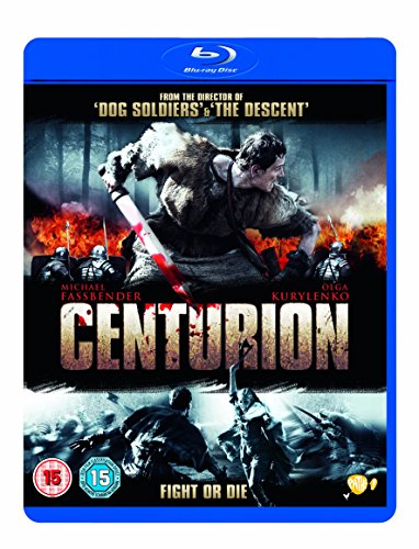 Centurion" Blu-ray cover: Roman soldier fighting in a forest, action scene.