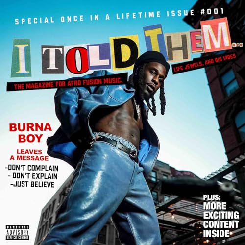 Burna Boy album cover, "I Told Them...", featuring the artist in blue clothing.