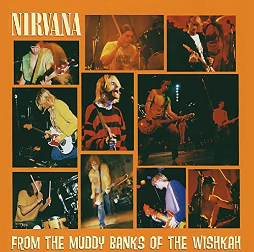 Nirvana album cover featuring a collage of live concert photos on an orange background.