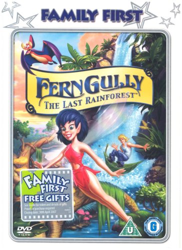 Ferngully" DVD cover featuring fairy, rainforest, and waterfall scene.