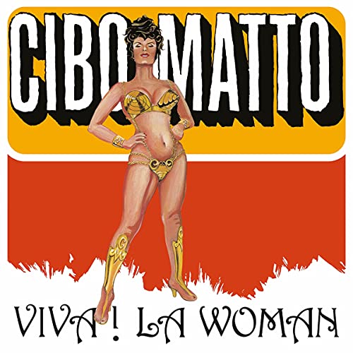 Cibo Matto album cover: illustration of a woman in a gold bikini.