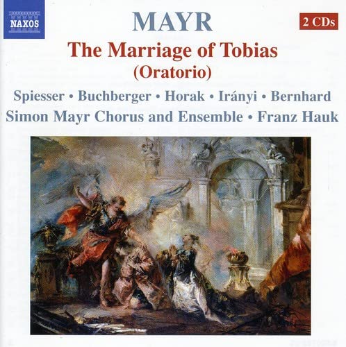 CD cover for Mayr’s “The Marriage of Tobias” with painting of figures.