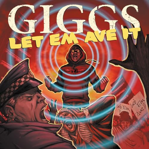 Album cover art featuring a hooded figure, a police officer, and blue sound waves.