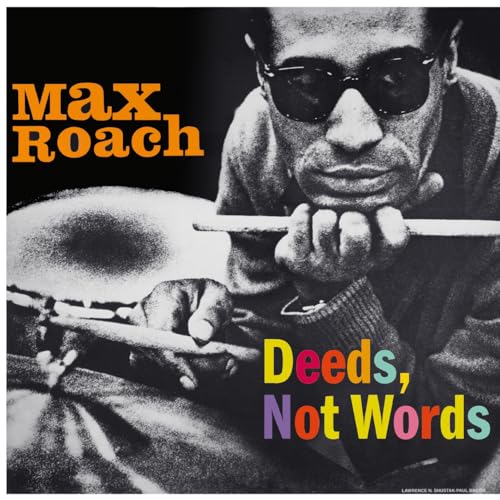 Max Roach album cover: portrait of drummer with drumsticks and text.