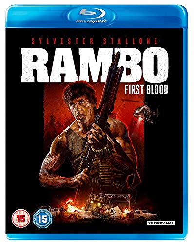 Rambo: First Blood Blu-ray cover featuring Sylvester Stallone with a rifle.