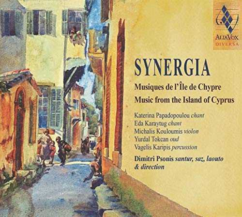 CD cover for “Synergia,” featuring a painting of a Cypriot street.