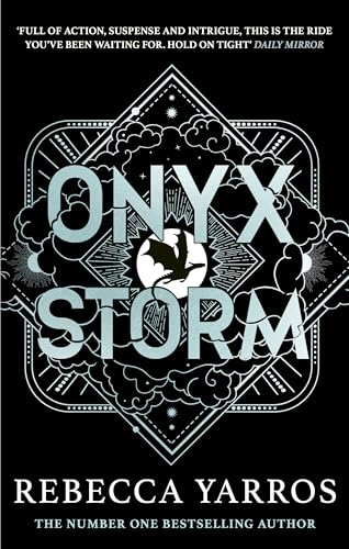 Book cover for "Onyx Storm" by Rebecca Yarros, black and white design.