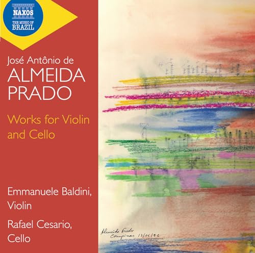 CD cover for Almeida Prado’s violin and cello works, abstract art.