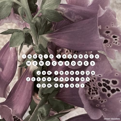 CD cover for Ingrid Laubrock's "Monochromes" featuring purple foxgloves.