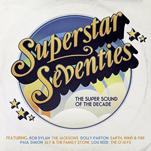 CD cover for “Superstar Seventies” compilation, featuring 70s artists’ names.