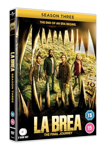DVD cover for La Brea Season 3 featuring four characters framed by giant teeth.
