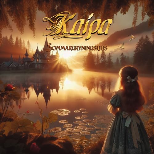 Album cover: castle, lake, girl with back to viewer at sunrise.