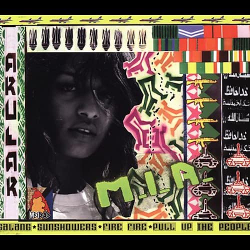 Album cover for M.I.A.’s “Arular,” featuring a portrait and colorful graphics.