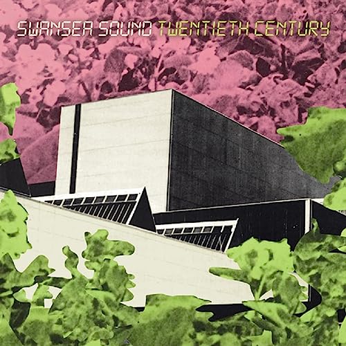 CD cover: Brutalist building with pink and green foliage overlay.