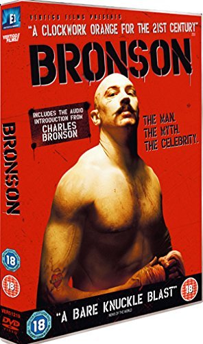 Bronson DVD cover featuring a shirtless, tattooed man with a stern expression.