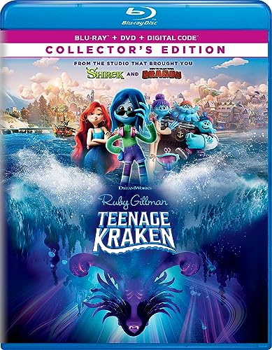 Blu-ray cover for “Ruby Gillman Teenage Kraken” featuring cartoon characters.