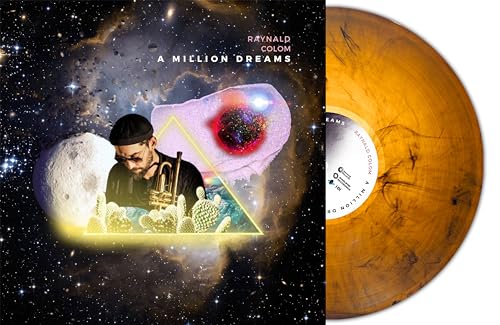 Album cover and orange marble vinyl record for Raynald Colom’s “A Million Dreams”.