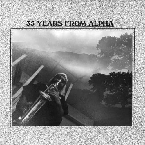 Black and white CD cover featuring a person playing a sousaphone in a landscape.