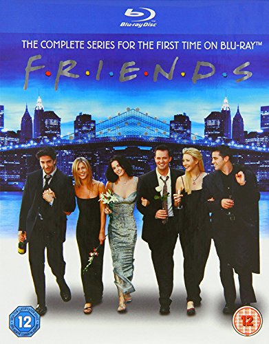 Friends" Blu-ray cover featuring the six main cast members and a city skyline.