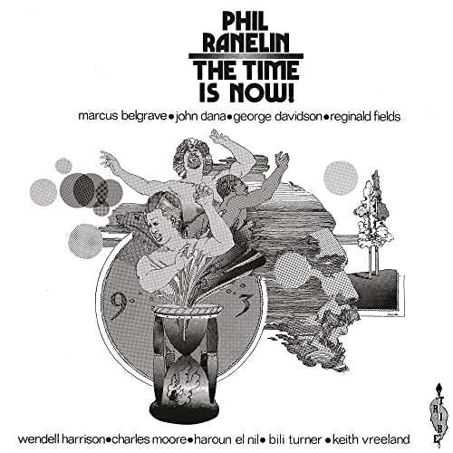 Black and white album cover featuring musicians around a large drum.