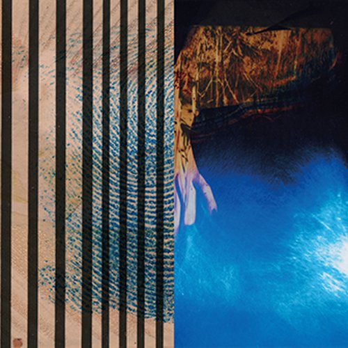 Vinyl record cover: abstract collage of stripes, hands, and blue sky.