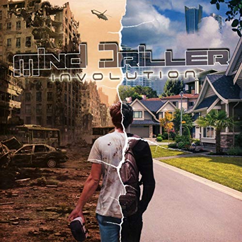 CD cover: man split between a ruined city and suburban scene.