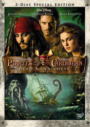 Pirates of the Caribbean: Dead Man's Chest DVD cover with cast portraits.
