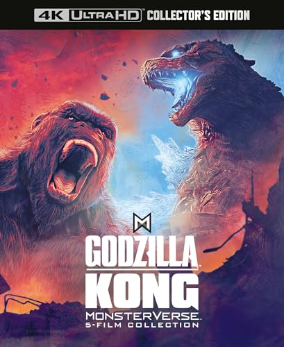 Godzilla and Kong roaring face-to-face on a 4K Blu-ray collection cover.