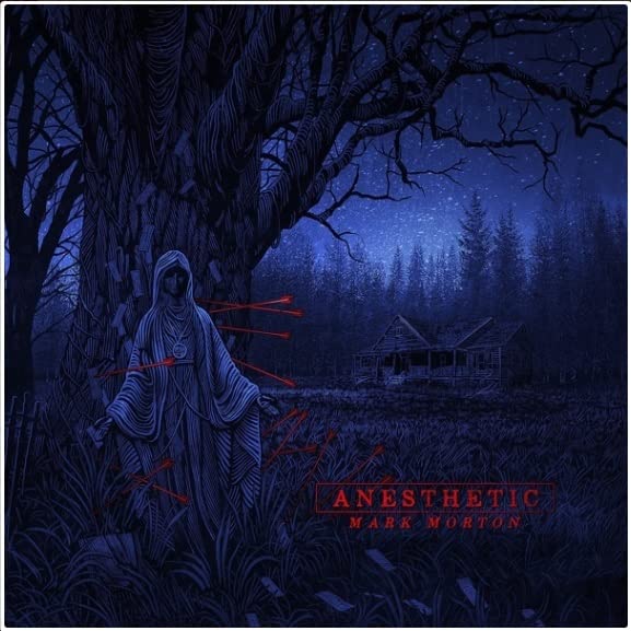 CD cover: hooded figure in a dark, wooded landscape with red lines.