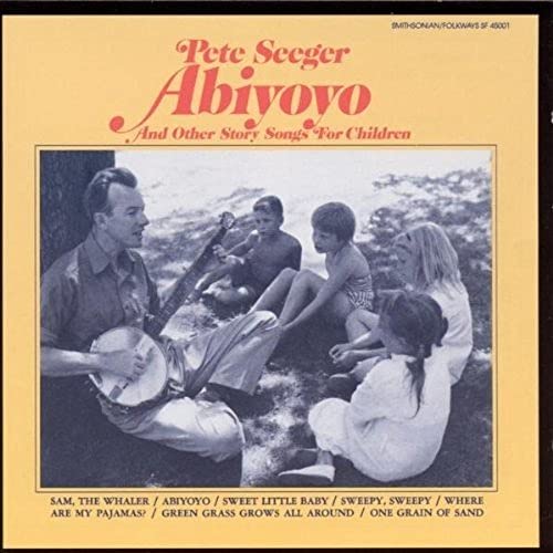 CD cover for Pete Seeger’s “Abiyoyo” featuring a folk singer with children.