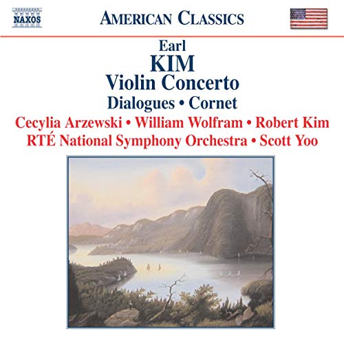 CD cover for Earl Kim’s Violin Concerto with landscape painting.