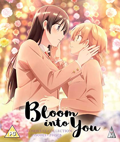 “Bloom Into You” Blu-ray cover featuring two young women in a close embrace.