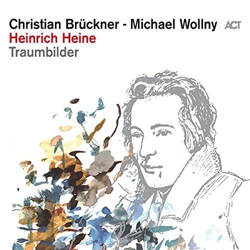 CD cover featuring a sketched portrait of Heinrich Heine with abstract paint splashes.
