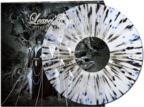 Leaves Eyes album cover and blue/black splatter vinyl record.