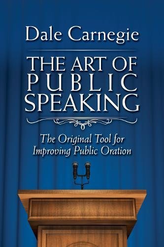 Book cover: "The Art of Public Speaking" with a podium illustration.