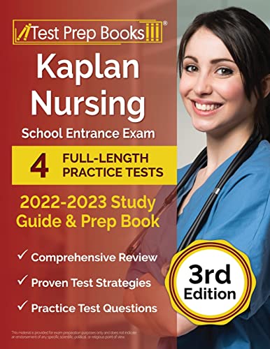 Kaplan nursing school entrance exam study guide cover with a smiling woman.